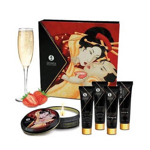 Kit Secret de Geisha Fraise Vin pétillant Shunga Kit Secret de Geisha Fraise Vin pétillant Shunga