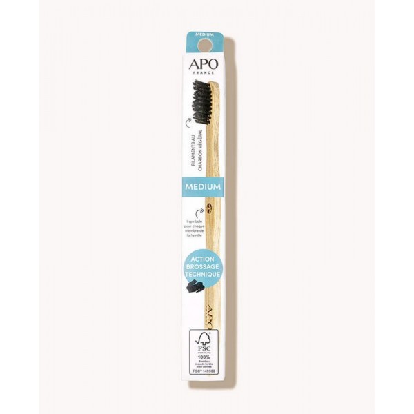 Brosse à dents bambou charbon medium adulte - Apo Brosse à dents bambou charbon medium adulte - Apo