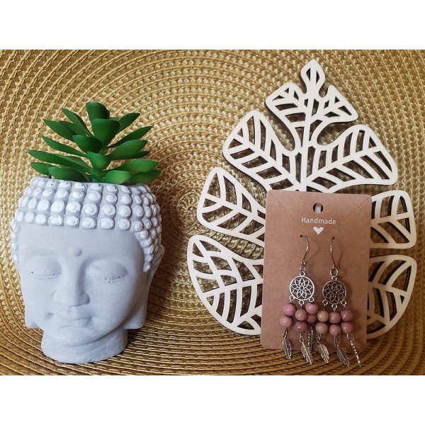 Boucle d'oreilles attrape rêves en Rhodonite Boucle d'oreilles attrape rêves en Rhodonite