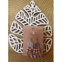 Boucle d'oreilles attrape rêves en Rhodonite