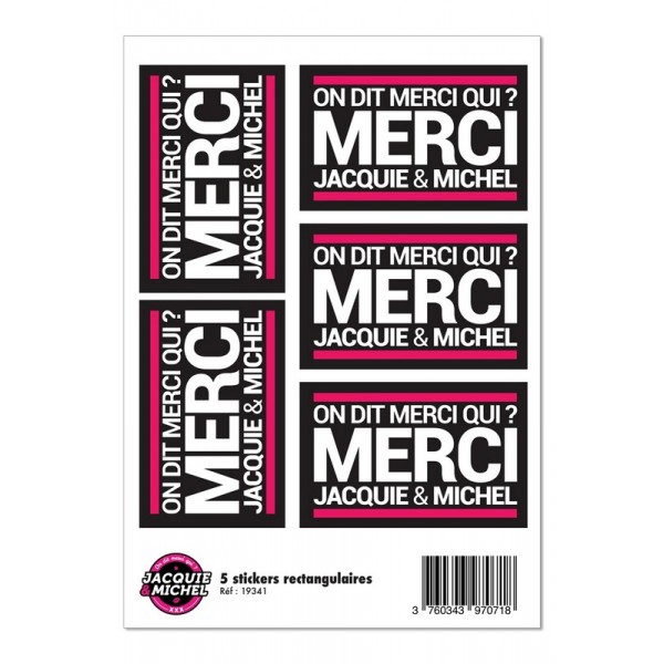 5 stickers noir logo rectangle Jacquie et Michel