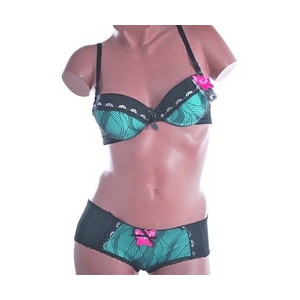Ensemble avec shorty B8223 Noir/Turquoise Ensemble avec shorty B8223 Noir/Turquoise