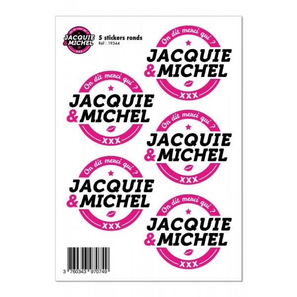 5 stickers blanc logo rond Jacquie et Michel