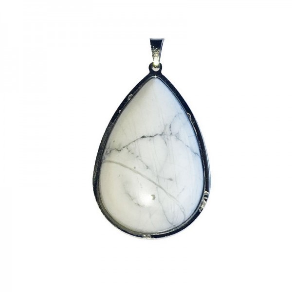 Pendentif Howlite – Goutte monté acier Pendentif Howlite – Goutte monté acier