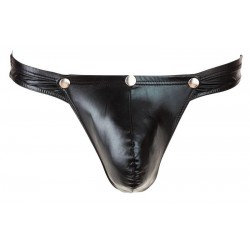 String noir effet mouillé avec cache sexe à pression