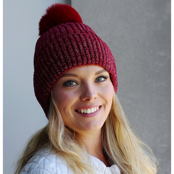 Bonnet d’hiver en laine chenille avec lurex bordeaux Bonnet d’hiver en laine chenille avec lurex bordeaux