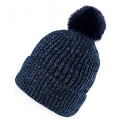 Bonnet d’hiver en laine chenille avec lurex marine