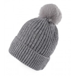 Bonnet d’hiver en laine chenille avec lurex gris