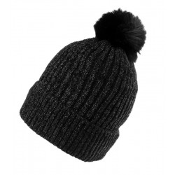 Bonnet d’hiver en laine chenille avec lurex noir