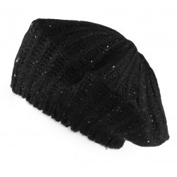 Béret tricoté avec fins sequins noir