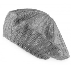 Béret tricoté avec fins sequins gris