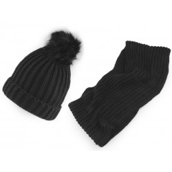Ensemble bonnet à pompon et col tube noir
