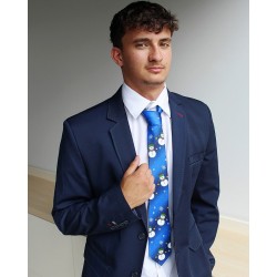 Cravate de Noël en satin bleu