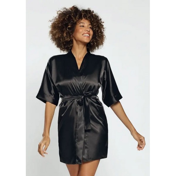 Déshabillé 90 satin uni Lingerie DKaren noir Déshabillé 90 satin uni Lingerie DKaren noir