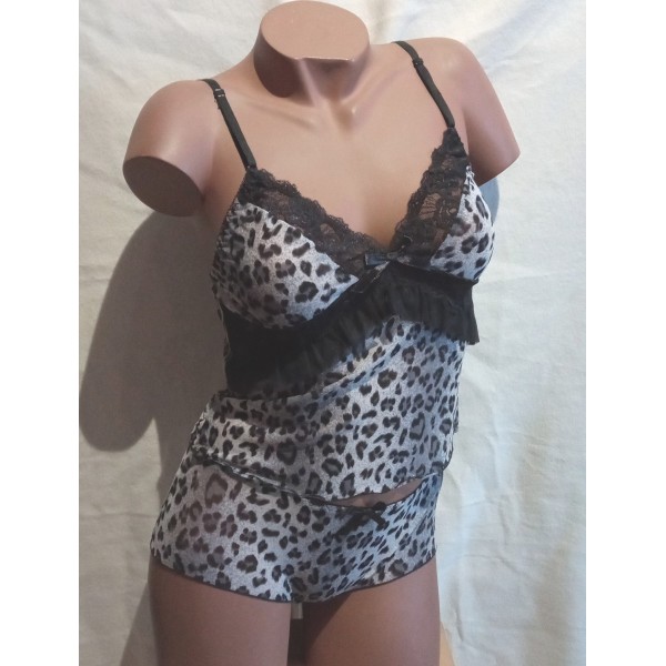 Caraco leopard avec shorty noir Caraco leopard avec shorty noir