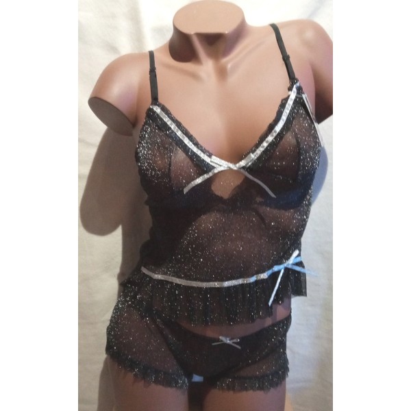 Caraco en Tulle scintillant noir Caraco en Tulle scintillant noir