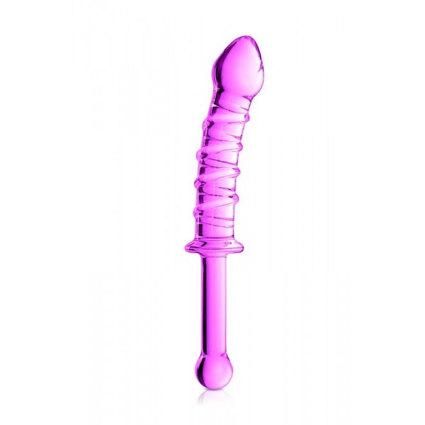 Gode en verre rose avec stries et poignée n°16 Glossy Gode en verre rose avec stries et poignée n°16 Glossy