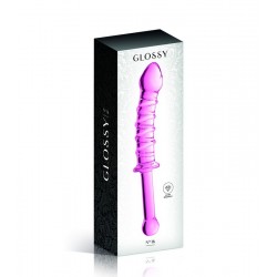 Gode en verre rose avec stries et poignée n°16 Glossy